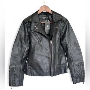NWT SPYM Studded Moto Jacket - Black Vegan Leather Size M Womens